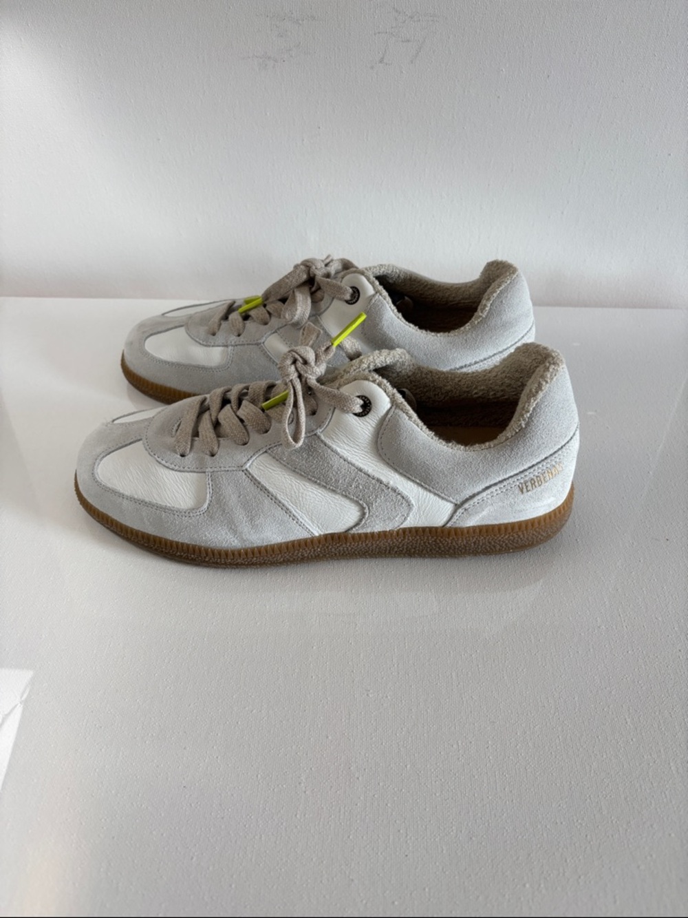 Women’s Neutral White & Light Gray Suede Lace-Up Sneakers with Gum Sole - Picture 3 of 6